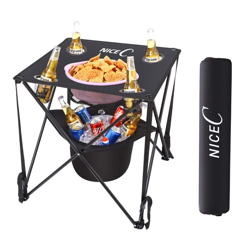 Nice C Camping Cooler with Table, Canvas Table, Portable Drink Tables, Tailgating & Beach Tables, Ultralight Compact with Carry Bag for Outdoor, Picnic - Image 1
